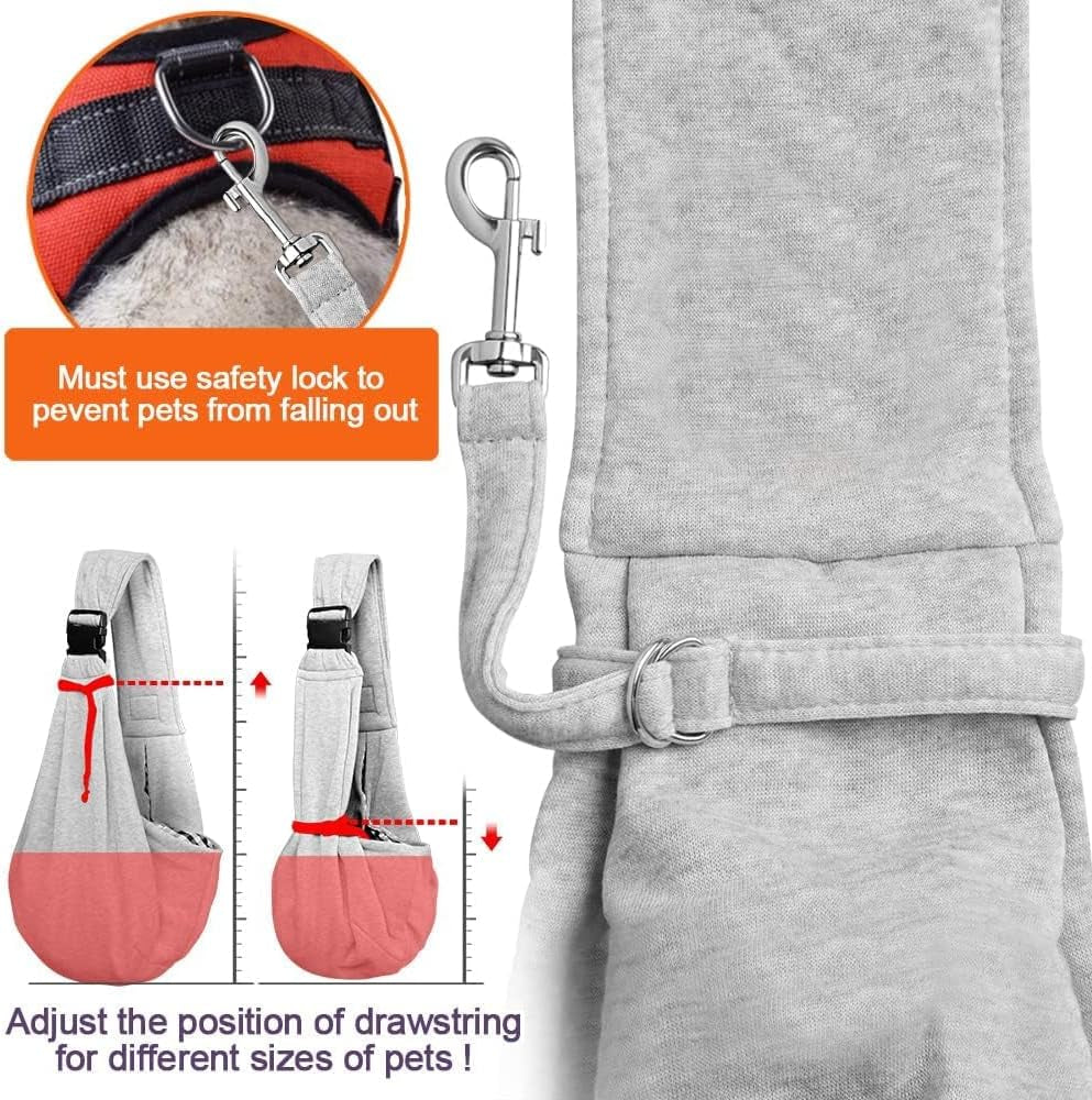 Small Dog Sling Carrier - Zipper Pocket & Adjustable Strap & Zip Pocket - for 3-10 Lbs Pets(Grey)