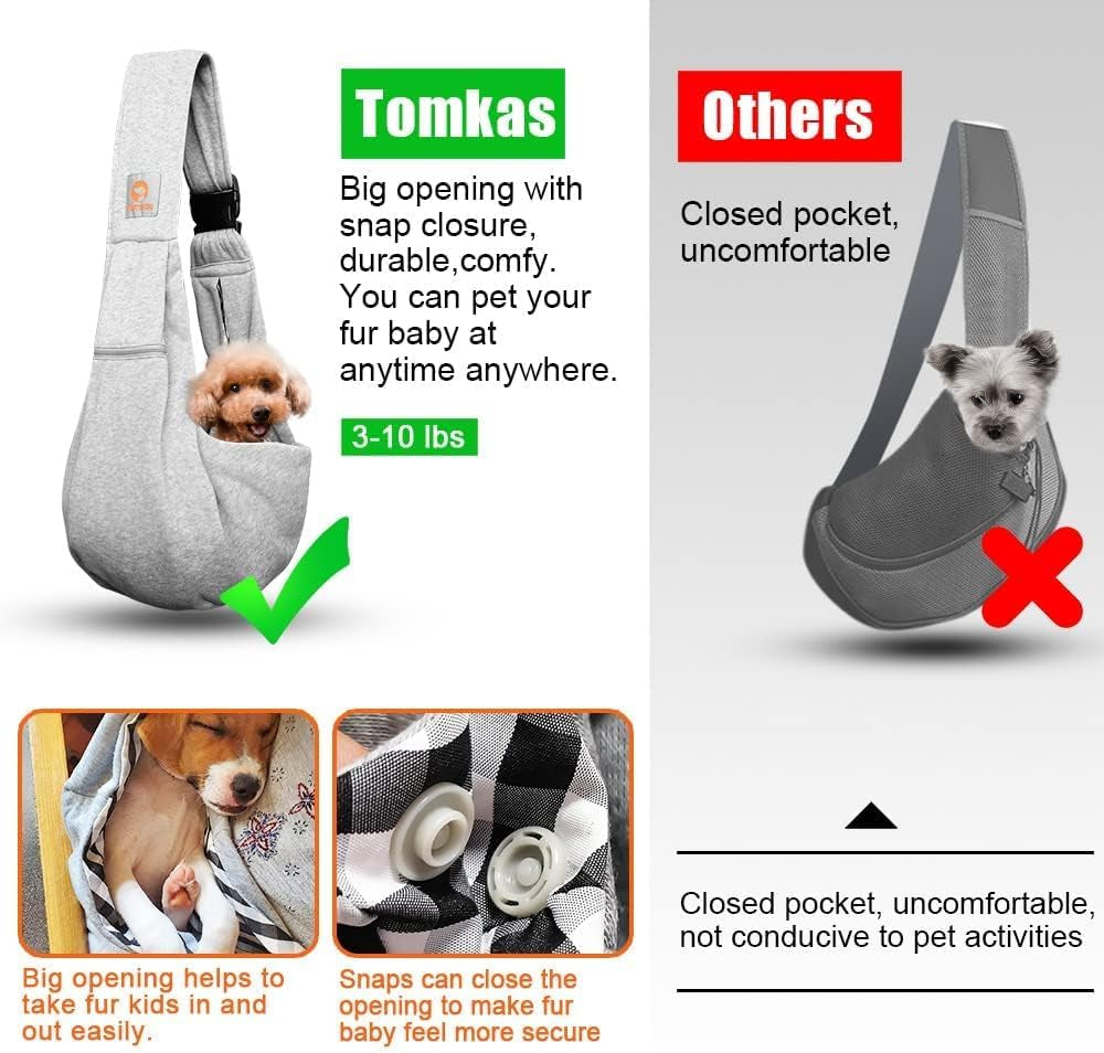 Small Dog Sling Carrier - Zipper Pocket & Adjustable Strap & Zip Pocket - for 3-10 Lbs Pets(Grey)