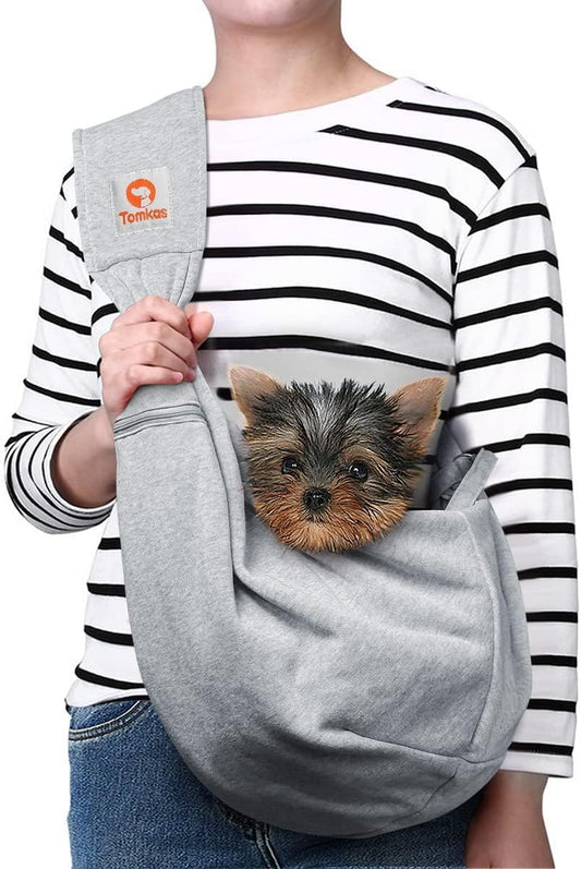 Small Dog Sling Carrier - Zipper Pocket & Adjustable Strap & Zip Pocket - for 3-10 Lbs Pets(Grey)